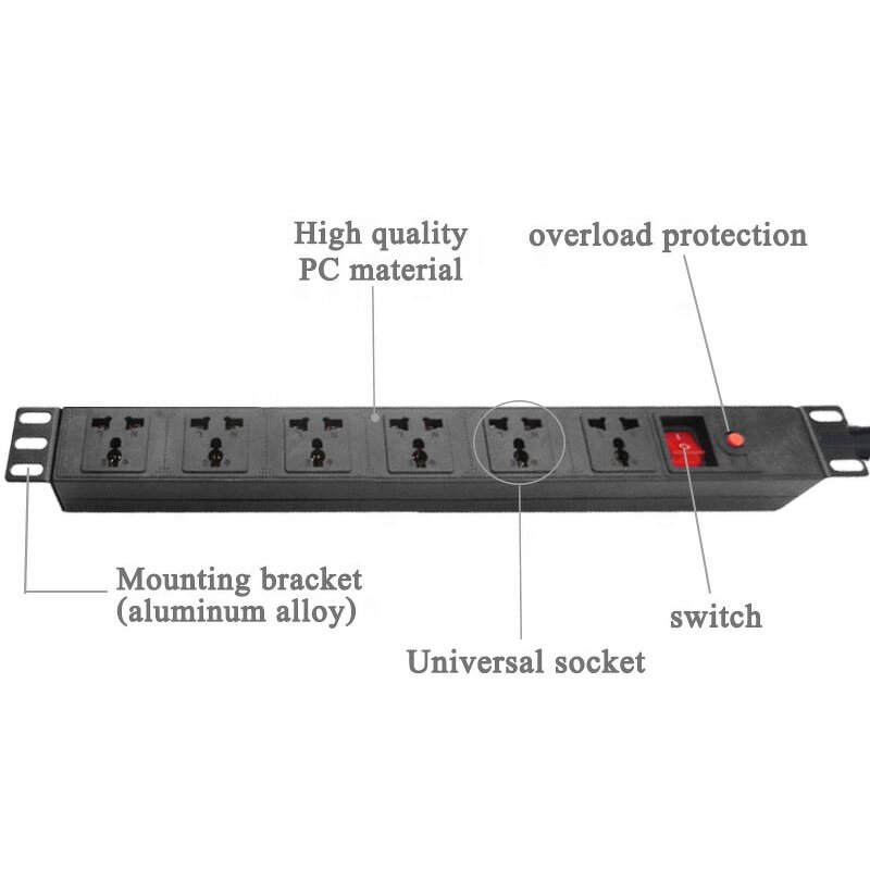 PDU Cabinet Power Strip Manufacturer - 6 AC Outlet Universal Socket 10A 250V 2500W Overload Protector with AU EU UK Israel PLUG Extension Cord