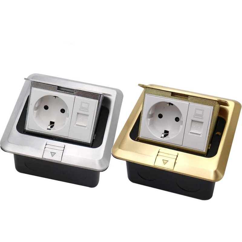 Factory EU Standard Pop-up Floor Socket Manufacturer - RJ45 Data Computer Internet Outlet Sockets 2 Way Electrical Floor Switches Power Outlet