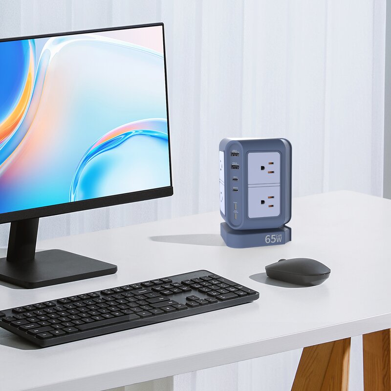 65W Desktop Extension Tower Socket Manufacturer - New Style 8 Way Outlet Surge Protector Vertical Power Strip with 4 USB Ports
