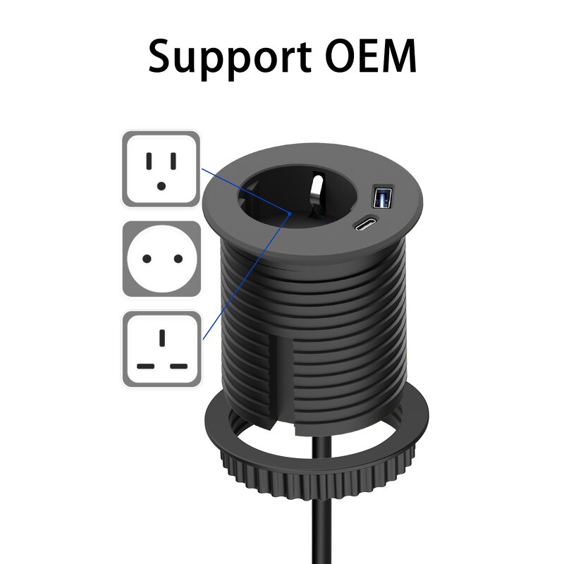 Industrial Hospital Use Power Grommet Socket Manufacturer - Furniture In-Desk Home Workspace Flush Mount Power Strip 2m Outlet USB-C PD20W