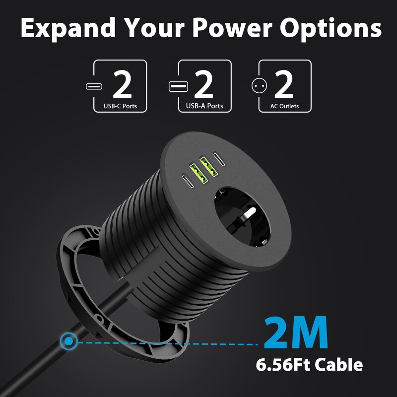 Flush Mount Recessed Desk Outlet Manufacturer - 3-inch Hole 65W USB-C High-Speed Charging Station Desktop Round Power Grommet Socket