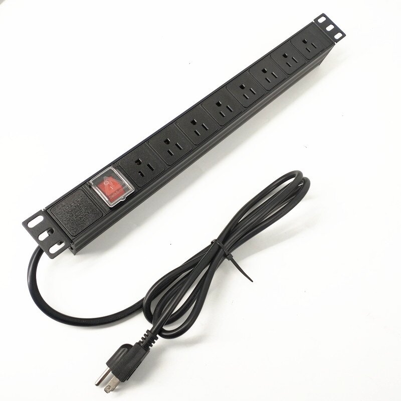 Aluminum Alloy 15A US Plug Power Strip Manufacturer - Surge Protector Rack Mount Cabinet PDU Socket 8-Outlet Metal PDU Power Distribution Unit