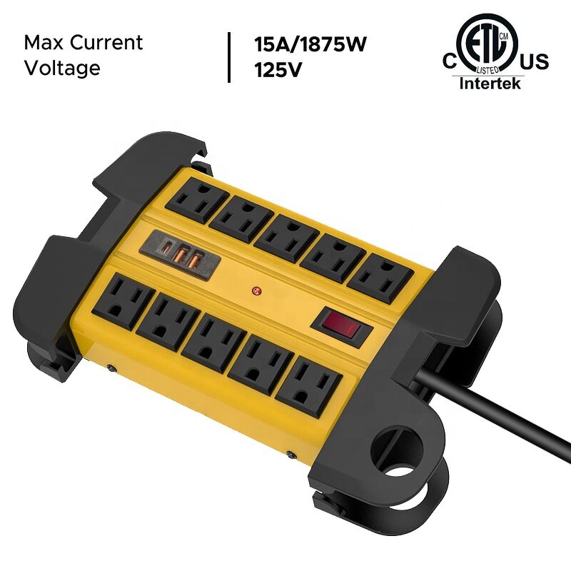 Heavy Duty Power Strip Manufacturer - 3 USB Ports Garage 10 Outlets Surge Protector Industrial Workshop Metal 15Amp Multiple Outlets
