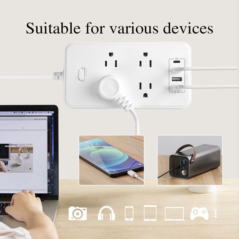 Universal Tabletop Power Strip Socket Manufacturer - 6 Outlets 4 USB Ports (2C+2A) NFC Rapid Charger and Extension Sockets
