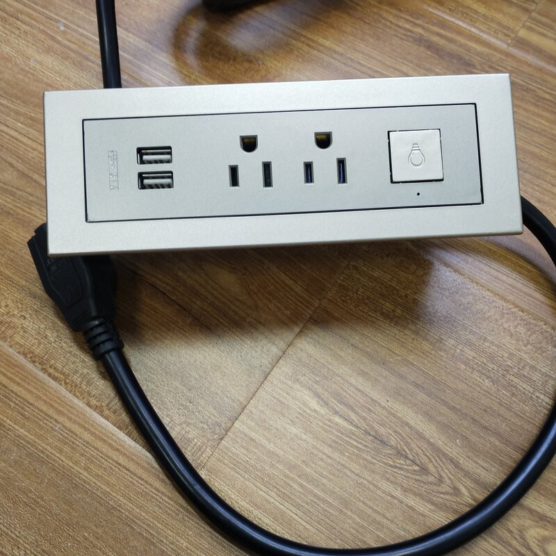 Office Furniture Rectangular US Power Outlet Manufacturer - Recessed Desktop Mounted Cabinet Table USB Socket with LED Lamp Control Switch