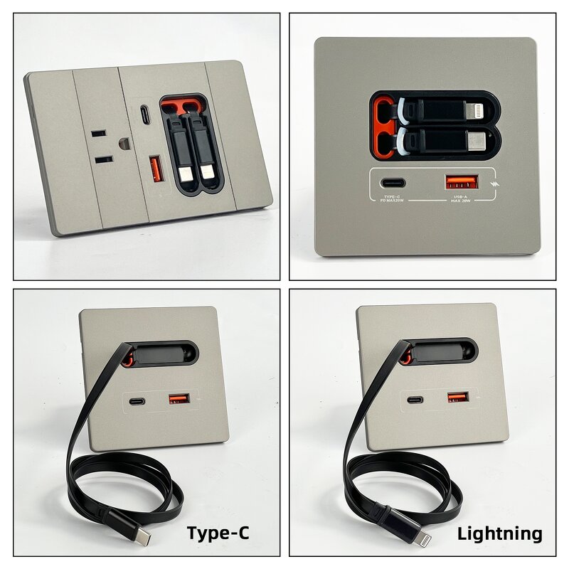 Innovative 2025 Multifunctional USB Socket Manufacturer - with Charging Line 20W Type-C Power Outlet Panel Wall Socket