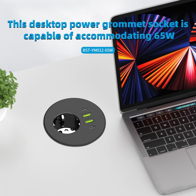 Flush Mount Recessed Desk Outlet Manufacturer - 3-inch Hole 65W USB-C High-Speed Charging Station Desktop Round Power Grommet Socket