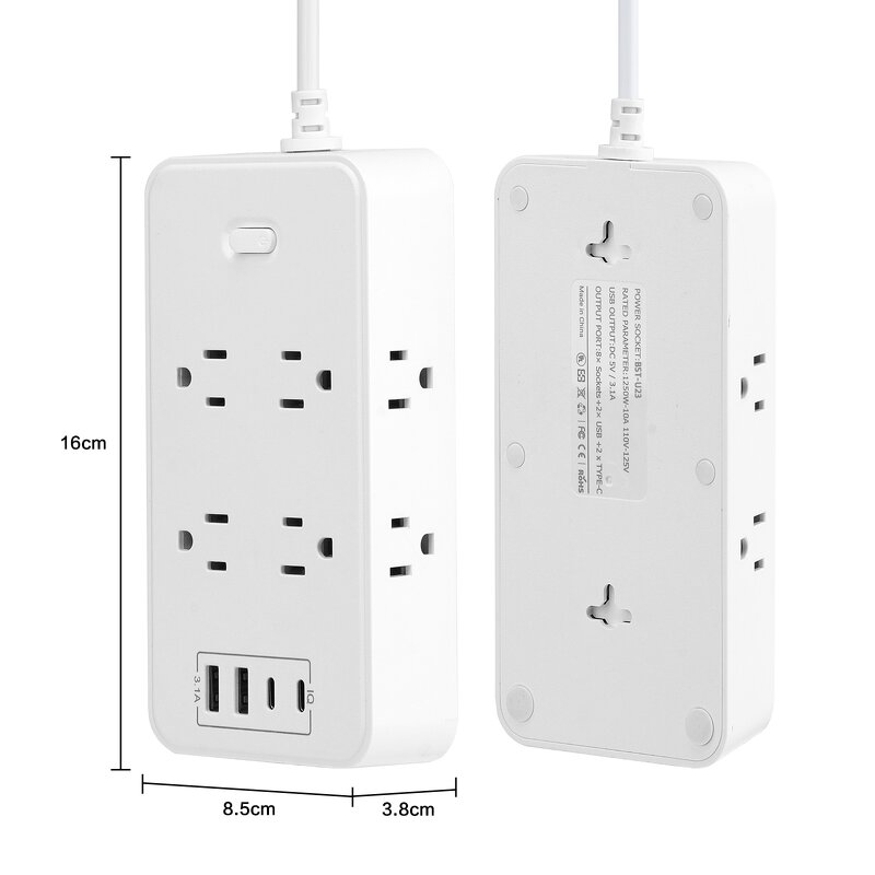 Universal Tabletop Power Strip Socket Manufacturer - 6 Outlets 4 USB Ports (2C+2A) NFC Rapid Charger and Extension Sockets