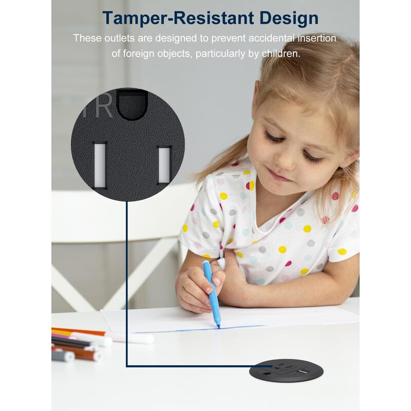 ETL American Embedded Desktop Power Grommet Manufacturer - 80mm Office Desk Surface Mount Power Socket Desk Power Grommet Outlet