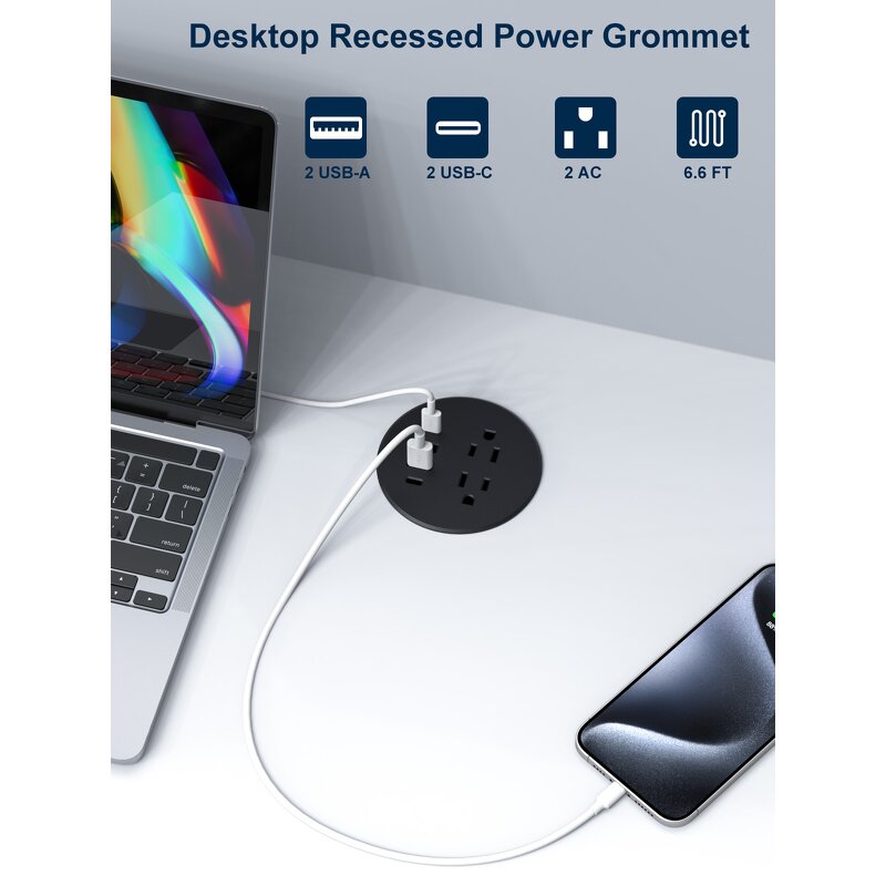 Embedded Power Grommet Manufacturer - PD20W/65W Multi Socket 2 USB-A + 2 USB-C Ports Industrial Hospital Use ABS Material Built-in Desktop USB
