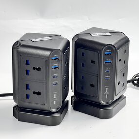 8 Way Universal Vertical Portable Power Strip Manufacturer - 8 Outlets 4 USB Ports (2+2C) Surge Protector Hospital Grade Extension Socket
