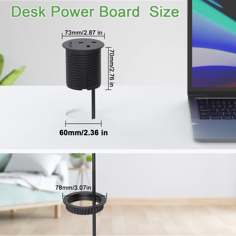 Desk Hole Recessed Power Socket Manufacturer - Industrial ABS Flush-Mount for Desktop Office Furniture Hotel Grommet USB-C PD20W Double USB