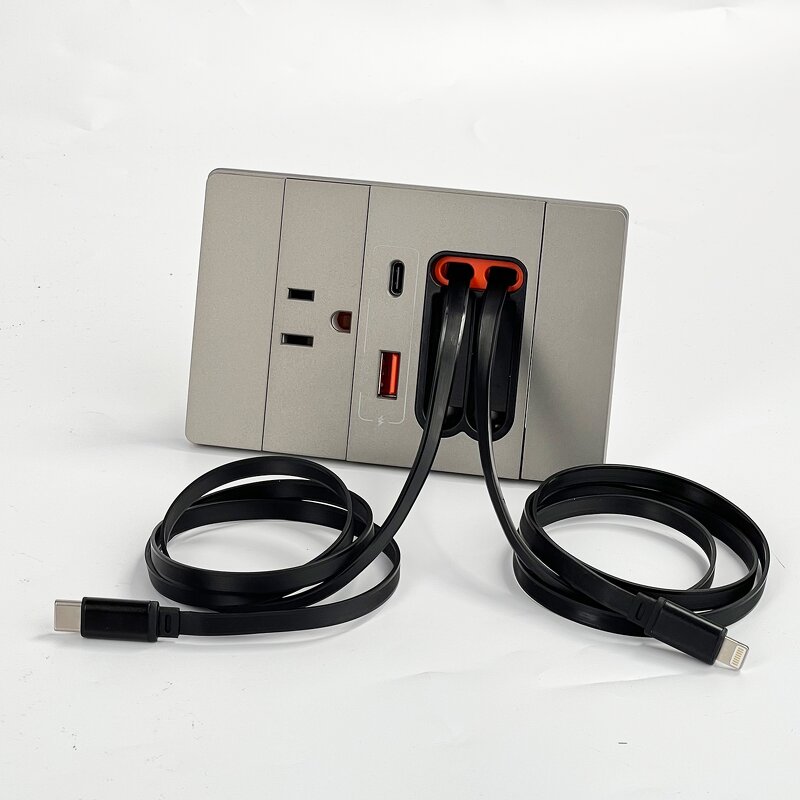 Panel Electrical Wall Multi Plug Socket Manufacturer - PC Plate Grey Color Hospital Use Retractable Cable 16A Rated Current USB Socket