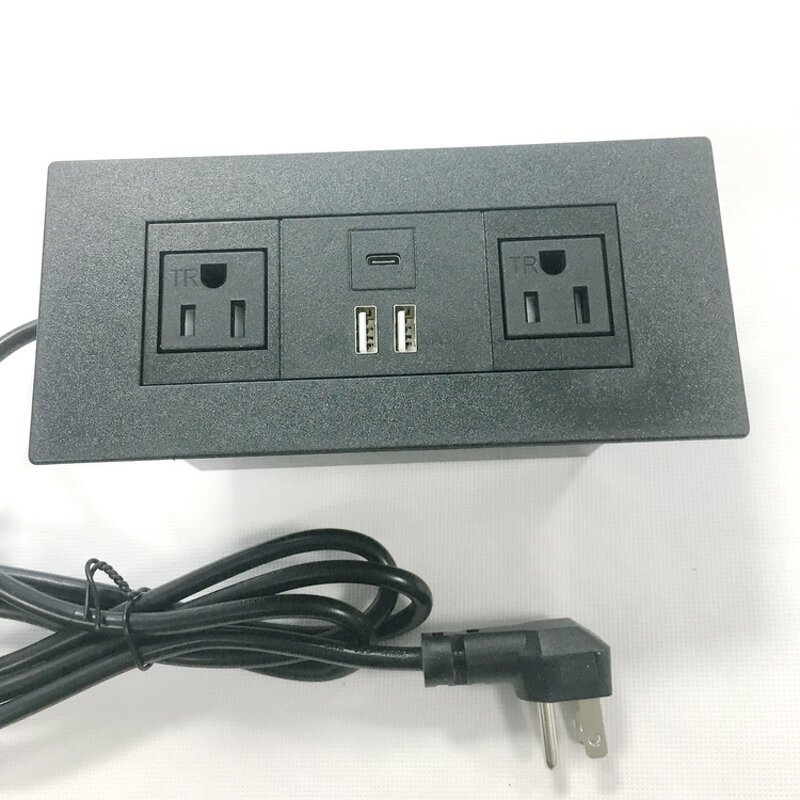 Desktop Power Strip Manufacturer - USB Recessed Power Socket Conference Table Power Outlet Grommet Socket with 2 US Plug 3 USB Port