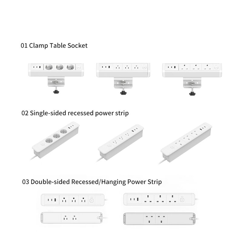 Under Desk Power Socket Manufacturer - 3 Outlets 65W USB EU Standard Aluminum Alloy Desktop Hanging Table Power Strip