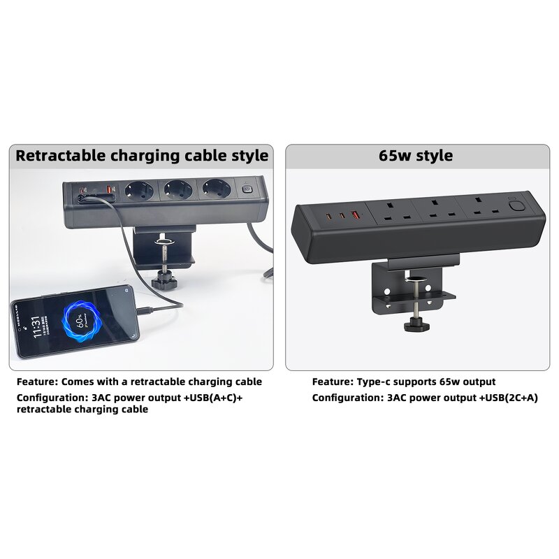 Electrical Table Socket Manufacturer - Fast Charging Retractable USB-C Charging Cable Open-hole-mounted Table Socket