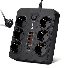 Surge Protector EU Power Outlet Manufacturer - 6 AC Outlet 6 USB Port Power Strip Charging Station Extension Socket for Home Office