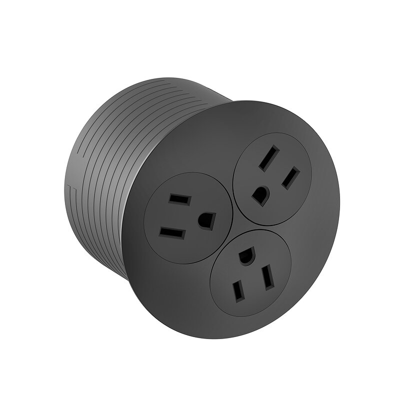80mm Black Flush Mounting Desk Plug Socket Manufacturer - 110V 10A 3 US Power Outlets Built-in Desk Charging Grommet Socket