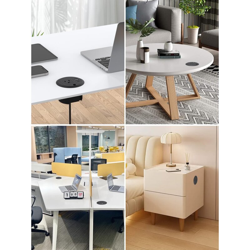 ETL American Embedded Desktop Power Grommet Manufacturer - 80mm Office Desk Surface Mount Power Socket Desk Power Grommet Outlet