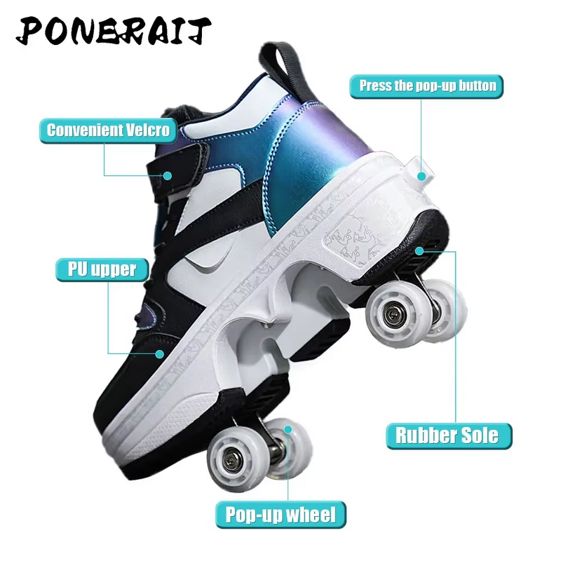 Sneakers Manufacturer - Unisex Automatic Pop-up High Top 4 Wheel Roller Dual-Purpose
