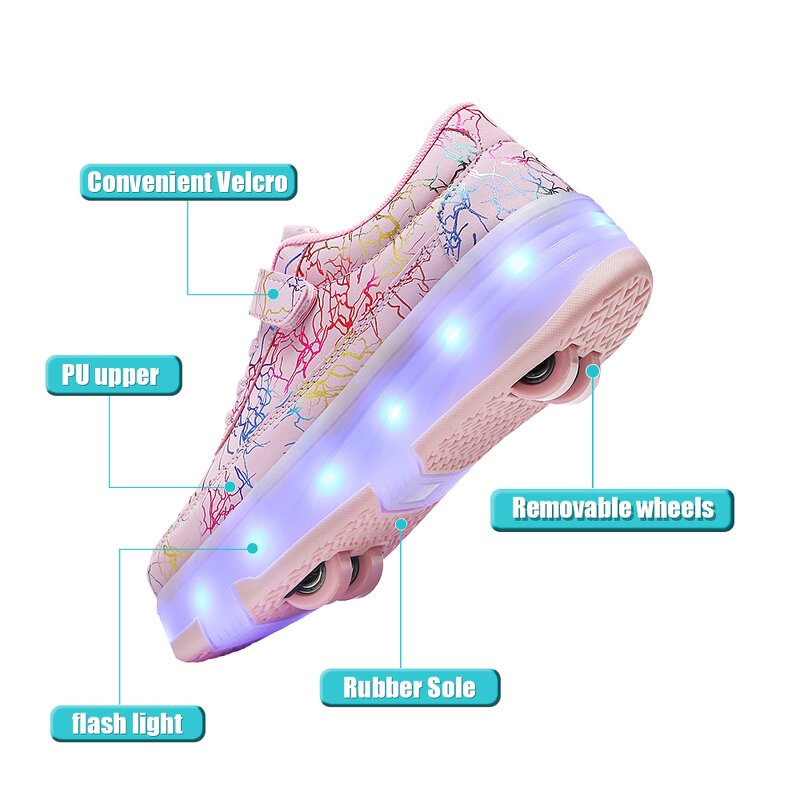 Roller Skates Manufacturer - Women's 4-Wheel Sneakers with Detachable LED Flashing Wheels
