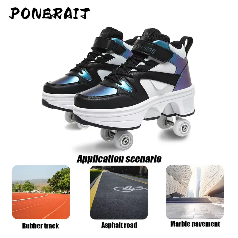 Sneakers Manufacturer - Unisex Automatic Pop-up High Top 4 Wheel Roller Dual-Purpose