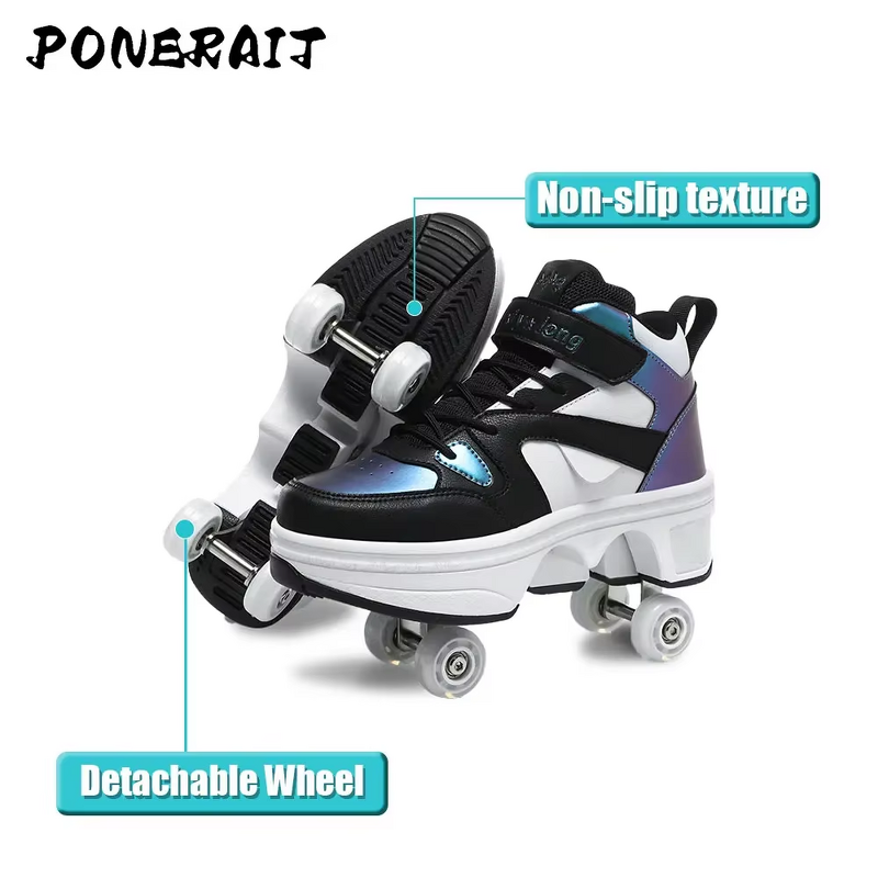 Sneakers Manufacturer - Unisex Automatic Pop-up High Top 4 Wheel Roller Dual-Purpose