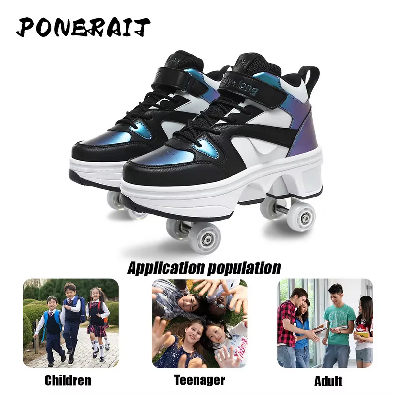 Sneakers Manufacturer - Unisex Automatic Pop-up High Top 4 Wheel Roller Dual-Purpose