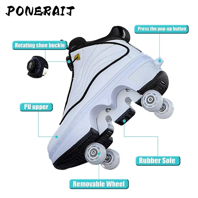 Roller Skates Manufacturer - Women's Speed 4-Wheel Detachable PU Dual-Purpose Flashing