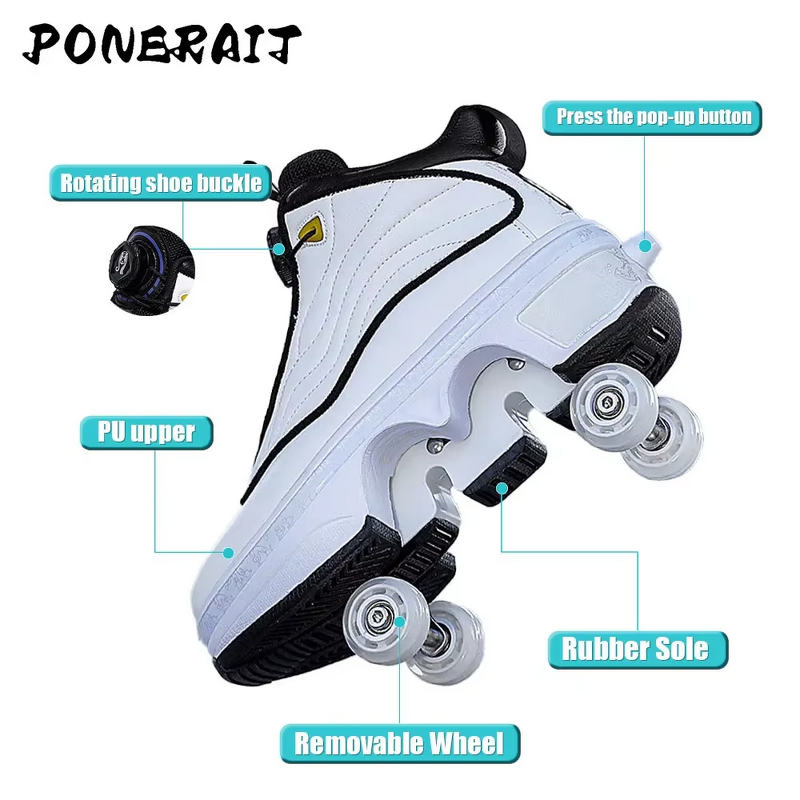 Roller Skates Manufacturer - Unisex Automatic Retractable 4-Wheel ABEC-7 Bearings Dual-Purpose