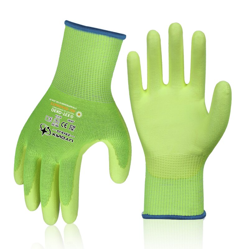 Custom Safety Work Gloves Manufacturer - Long Printed Fluorescent Yellow Green Thorn Proof Men's Gardening PU for Construction