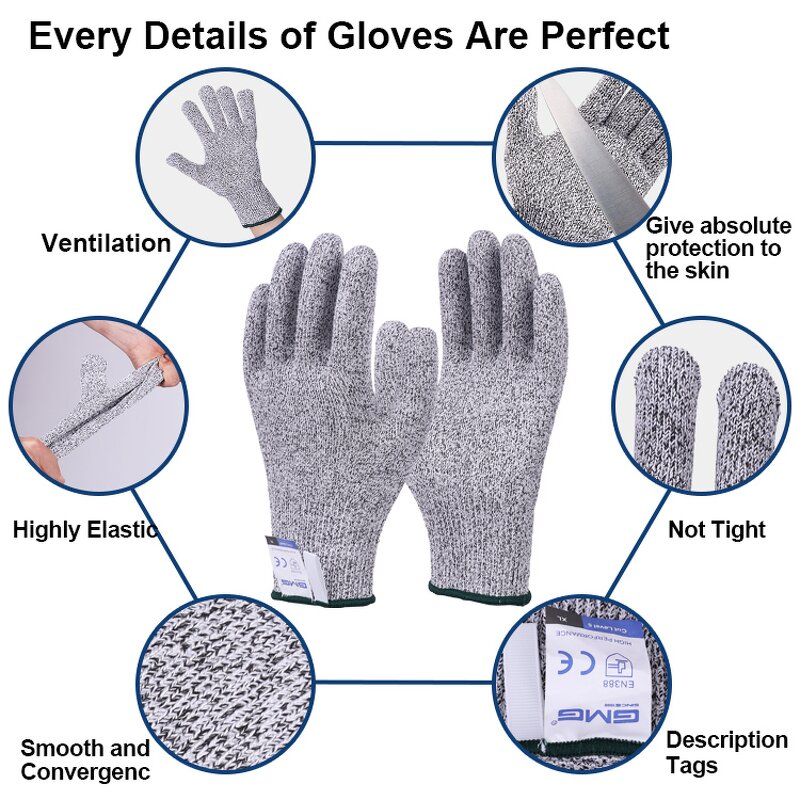 XL Size Latex Coated Anti-Cut Gloves Manufacturer - Level 5 Anti-Corte Guantes Safety Working Glass Fiber Knitting Liner 13G HPPE