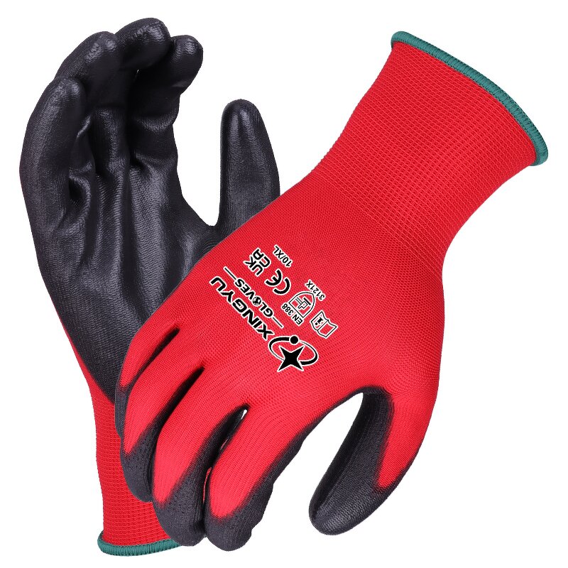 CE 4131X Waterproof Anti-Slip Work Gloves Manufacturer - Anti-Static Breathable 13Gauge Polyester PU Coated White Black Red
