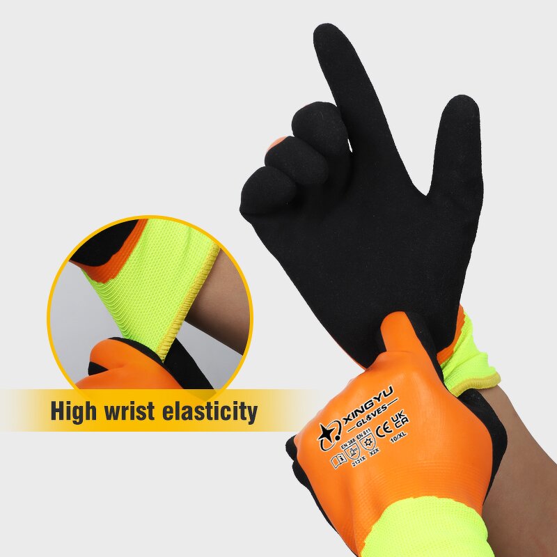 EN388 15g Double Winter Safety Gloves Manufacturer - Black Latex Sandy Coated with Cotton Liner for Working for Polyester Making