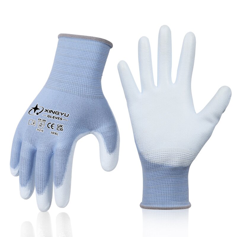EN388 Work Safety Gloves Manufacturer - Wholesale Custom Coated Construction Colour Waterproof PU Polyester Lining Anti-Static Function