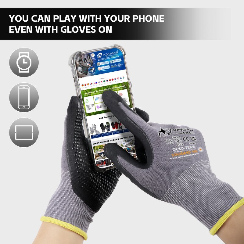 15G Nylon Spandex Work Gloves Manufacturer - Safety Construction Foam Nitrile Coated Dotted Beads Anti-Slip Safety