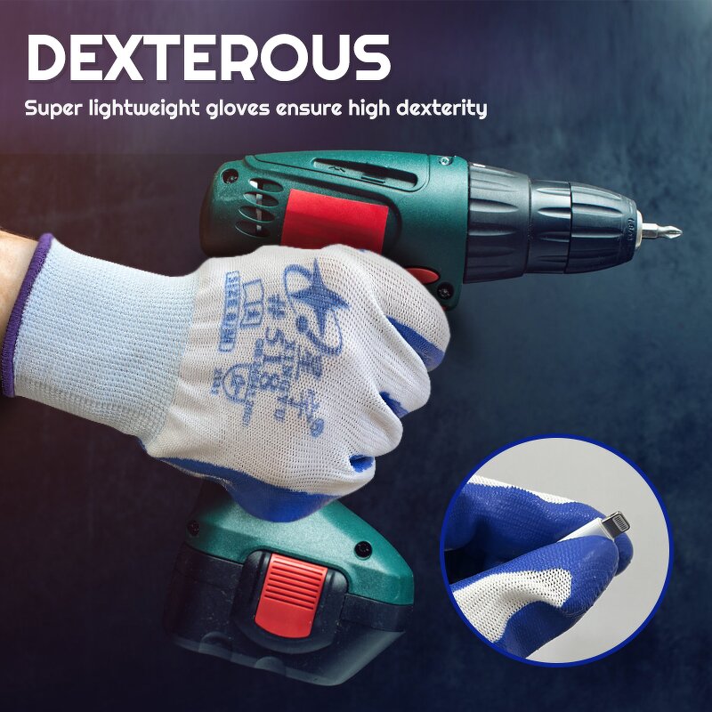 Industry Work 13G Polyester Nitrile Leather Gloves Manufacturer - Factory's Non-slip Blue Coated Safety with Anti-Slip Function
