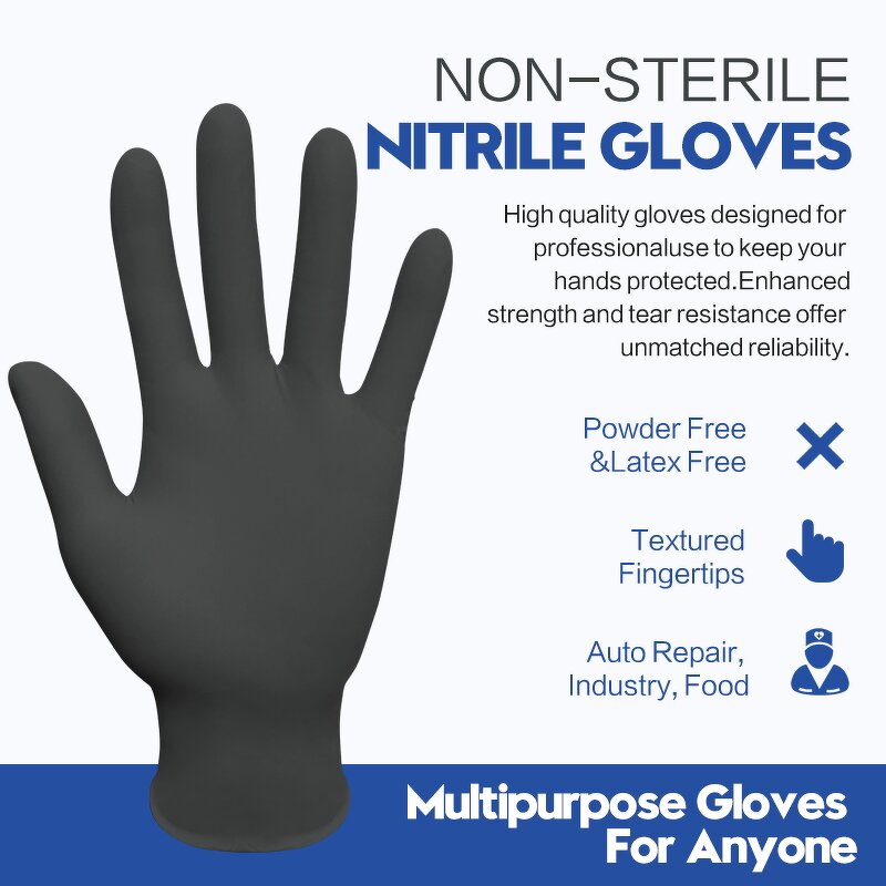 Work Safety Gloves Manufacturer - Wholesale Exam Black Nitrile Disposable 5Mil Cheap Price Box Powder Free