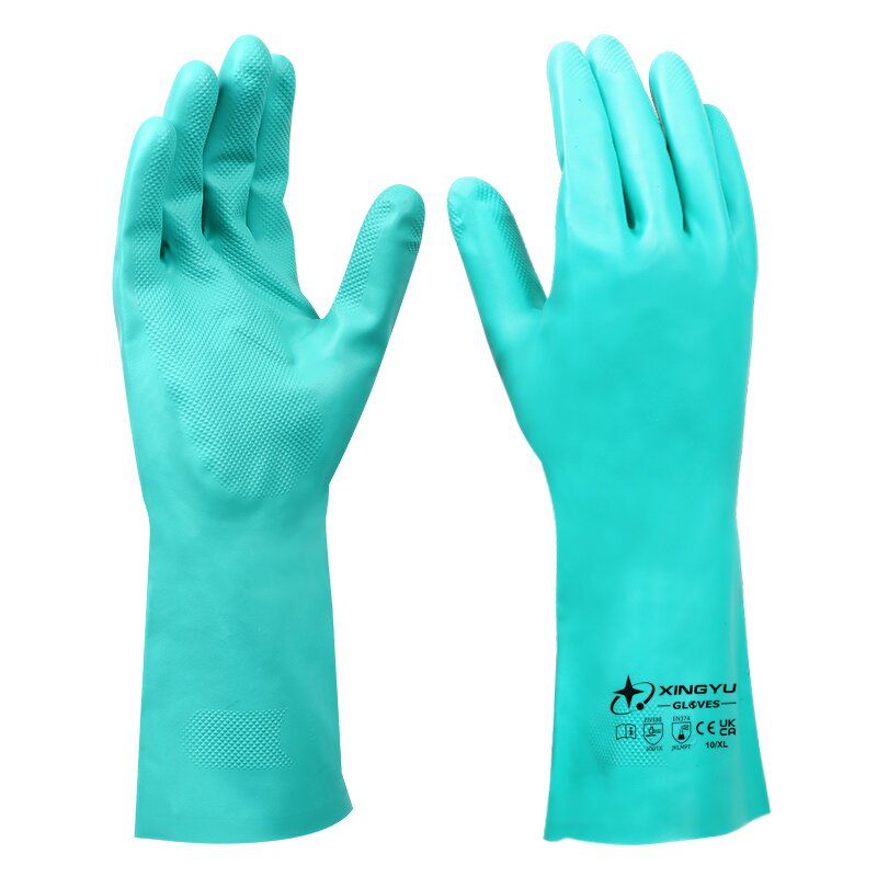 Super Flocklined Reusable Nitrile Gloves Manufacturer - Green Mechanic Safety Work Chemical Resistance Waterproof Industry Garden