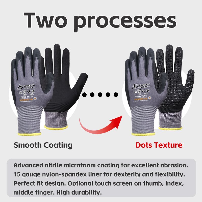 EN388 Custom Logo 15 Gauge Nylon Shell Gloves Manufacturer - Microthin Foam Construction Work Safety Nitrile Coated Work Safety