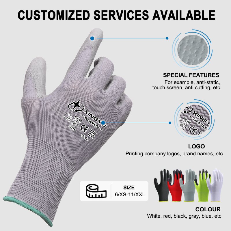 13 Gauge Polyester PU Coated Gloves Manufacturer - Industrial protection PU Coated Safety Thin Work
