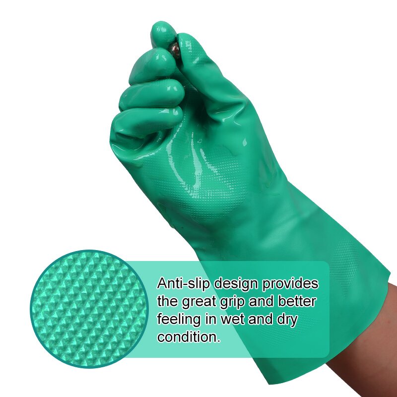 Heavy Duty Non slip Nitrile Gloves Manufacturer - Green Waterproof Soft Lined Rubber Latex Free Cleaning Comfortable Kitchen