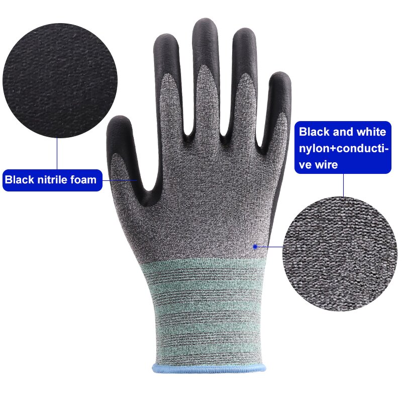 15G Nylon Conductive Wire Work Gloves Manufacturer - Flexible Light Hand and Arm Protection Nitrile Foam Industrial Safety
