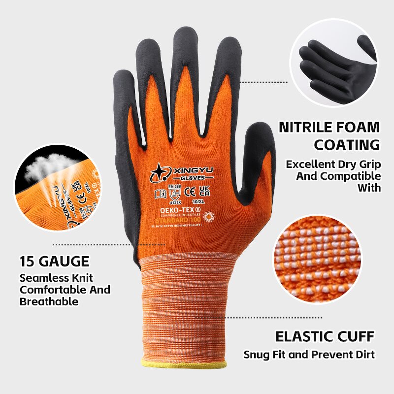 Industrial 15g Nylon Nitrile Foam Coated Safety Gloves Manufacturer - Factory Wholesale Construction Nitrile Foam Work Safety