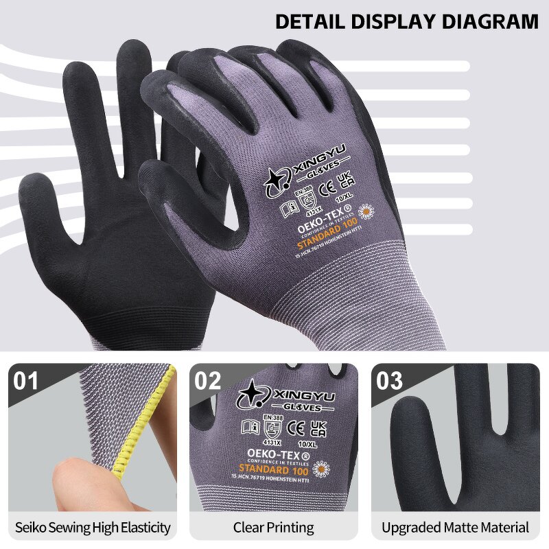 15Gauge Nylon Safety Construction Gloves With Logo Manufacturer - Grey Matte Nitrile Dotted Microfoam Coated Work Safety
