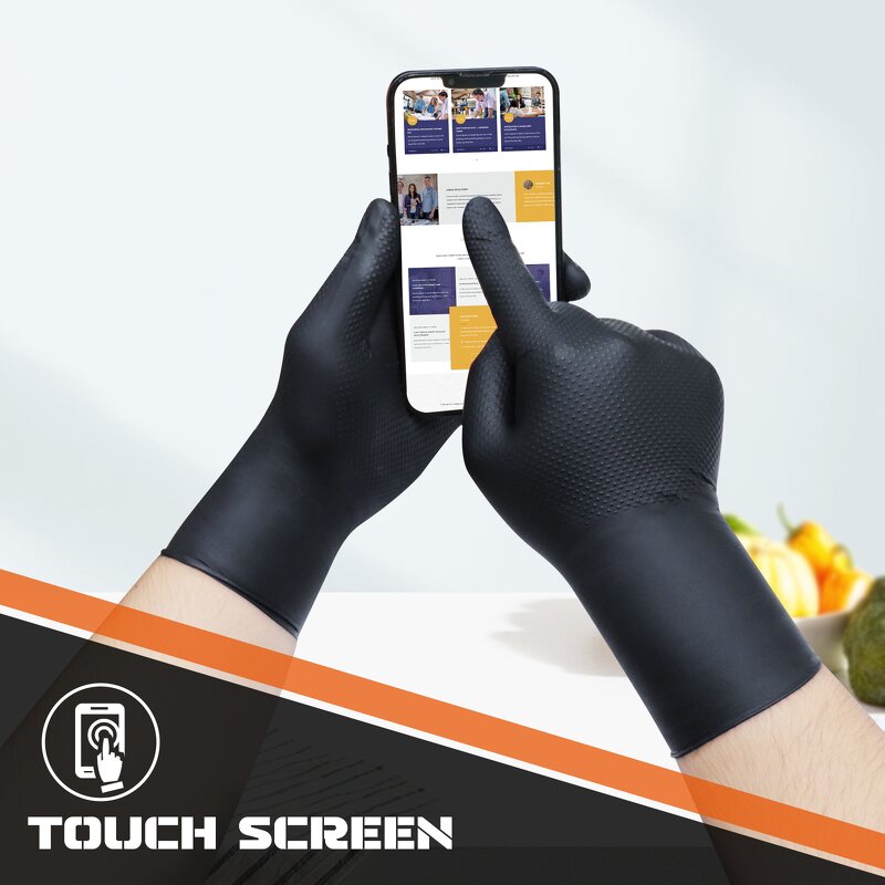 Waterproof 8 Mil Nitrile Gloves Manufacturer - Fish Handling Industrial Black Powder Free Heavy Duty Diamond Texture