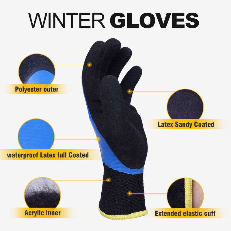 Anti-Slip Winter Gloves Manufacturer - Waterproof Double Liner Sandy Latex Warm Safety Work for Cold Weather Coated Work Winter