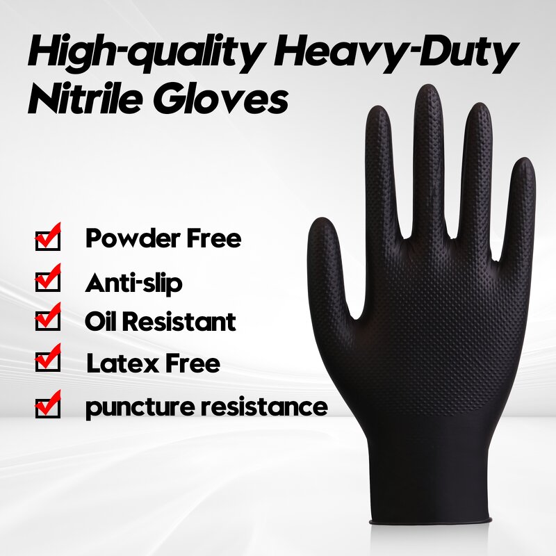 Waterproof Disposable Diamond Nitrile Safety Gloves Manufacturer - 9Mil Black Powder-Free Mechanical Orange Diamond Nitrile