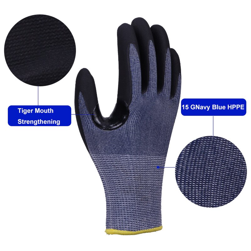 13G HPPE Anti-Cut Safety Gloves Manufacturer - Labor Protection Seaml String Knitted Cotton XL Size Coated with Nitrile and PU