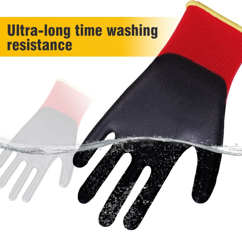 CE 4131X Waterproof Anti-Slip Work Gloves Manufacturer - Anti-Static Breathable 13Gauge Polyester PU Coated White Black Red